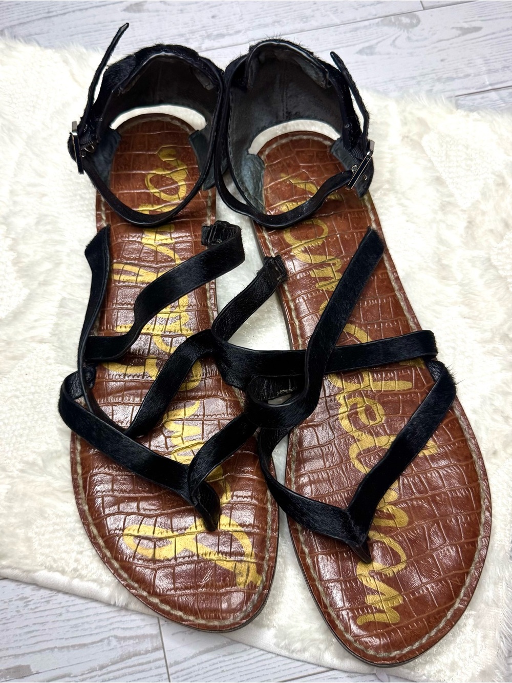 SAM EDELMAN Black Leather Gladiator Sandals Strappy 9.5 women’s